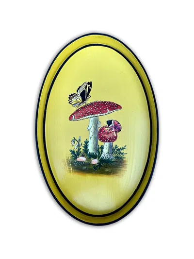 Les-ottomans Hand-painted Mushroom-print Tray In Yellow