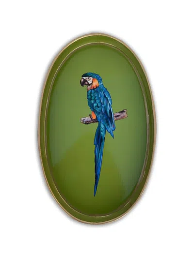Les-ottomans Hand-painted Parrot-print Tray In Green