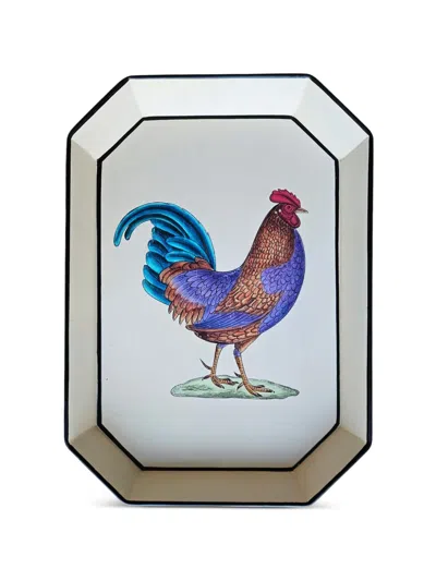 Les-ottomans Hand-painted Rooster-print Tray In White
