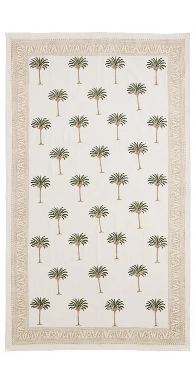 Les Ottomans Hand Printed Tablecloth White/gold/green