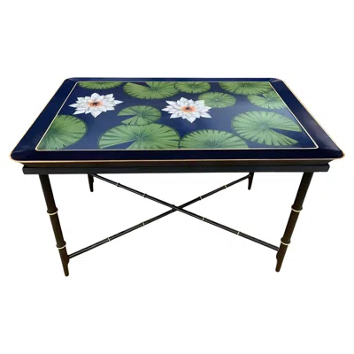 Pre-owned Les Ottomans Hand-painted Iron Coffee Table - Flower In Black