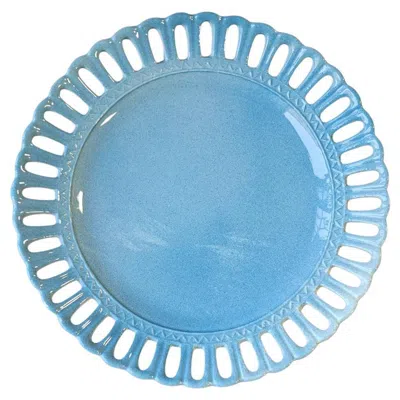 Pre-owned Les Ottomans Hand-painted Lace Ceramic Charger Plate - Blue