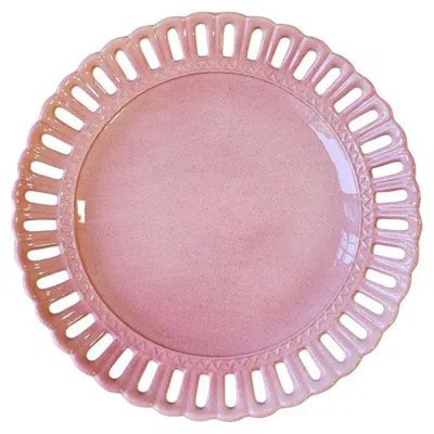 Pre-owned Les Ottomans Hand-painted Lace Ceramic Charger Plate - Pink