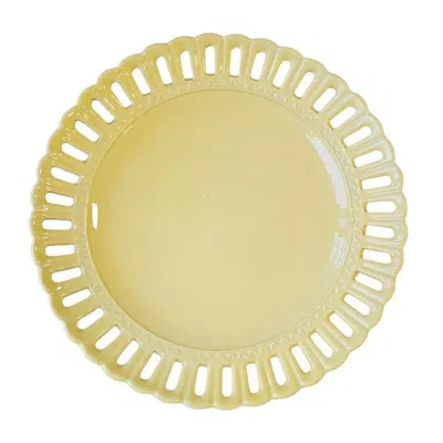 Pre-owned Les Ottomans Hand-painted Lace Ceramic Charger Plate - Yellow