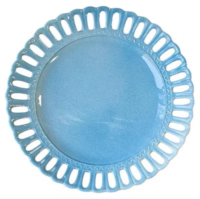 Pre-owned Les Ottomans Hand-painted Lace Ceramic Dessert Plate - Blue