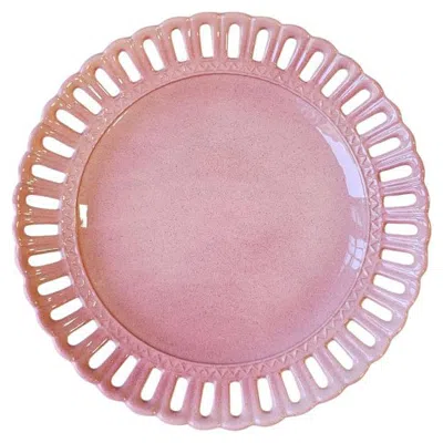 Pre-owned Les Ottomans Hand-painted Lace Ceramic Dessert Plate - Pink