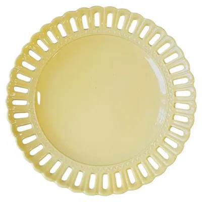 Pre-owned Les Ottomans Hand-painted Lace Ceramic Dessert Plate - Yellow