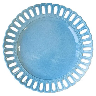 Pre-owned Les Ottomans Hand-painted Lace Ceramic Dinner Plate - Blue