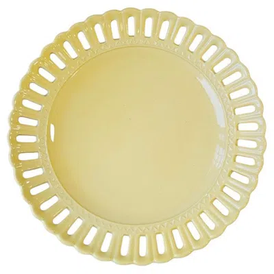 Pre-owned Les Ottomans Hand-painted Lace Ceramic Dinner Plate - Yellow