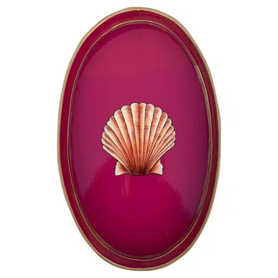 Pre-owned Les Ottomans Hand-painted Shell Iron Tray In Red