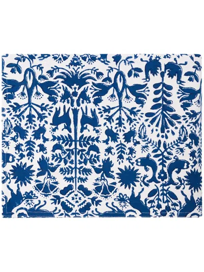 Les Ottomans Handprinted Table Cloth In Blue