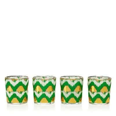 Les Ottomans Ikat Gold Glass, Set Of 4 In Green