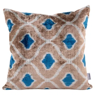 Pre-owned Les Ottomans Ikat Silk Velvet Handmade Pillow - Style #36 In Brown