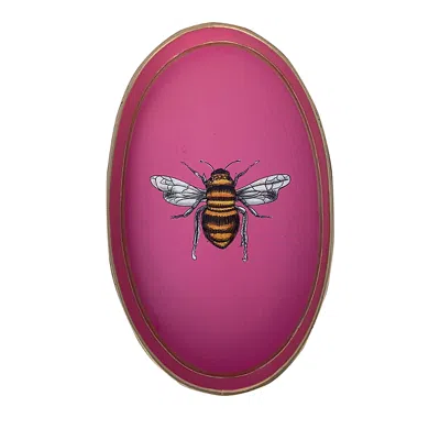 Les Ottomans Fauna Hand-painted Iron Tray In Fuchsia
