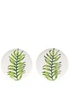 Les-ottomans White Leaves Ceramic Plates Set In White