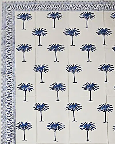 Les Ottomans Lemon Hand-printed Cotton Tablecloth In Blue