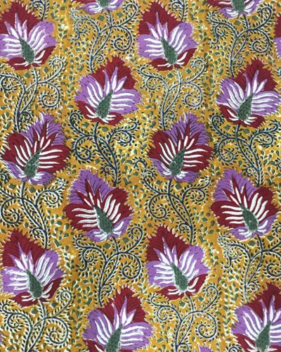 Les Ottomans Lemon Hand-printed Cotton Tablecloth In Purple/gold