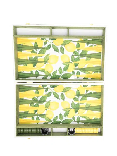 Les-ottomans Lemon-print Backgammon Set In Yellow