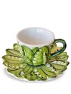 Les-ottomans Lily Of The Valley Ceramic Coffee Cup And Saucer In Green
