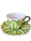 Les-ottomans Lily Of The Valley Ceramic Teacup And Saucer In Green