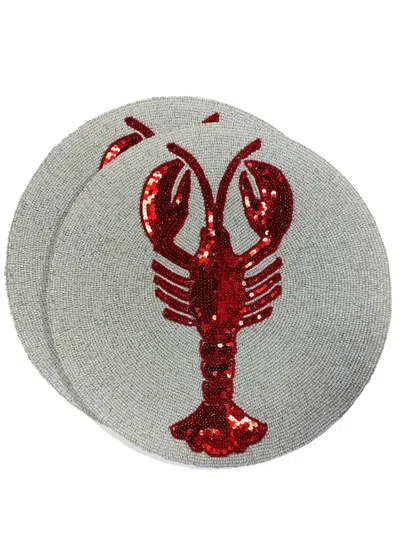 Les-ottomans Lobster Beaded Placemat (set Of Two) In Grey