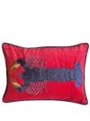 Les-ottomans Lobster-embroidered Linen Cushion In Red