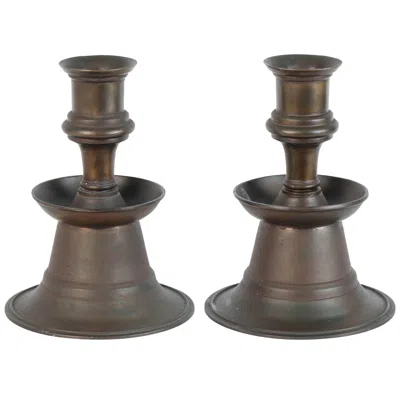 Pre-owned Les Ottomans Massive Pair Of Ottoman Empire Cast Bronze Candleholders In Gold
