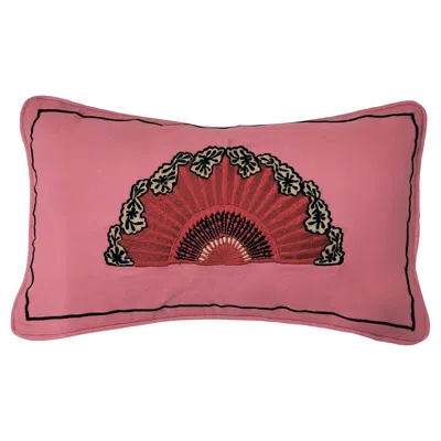 Pre-owned Les Ottomans Mediterranean Hand Embroidered Cushion Cover - Spain In Pink