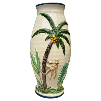 Pre-owned Les Ottomans Menagerie Hand-painted Ceramic Vase - Palm Tree In Sand