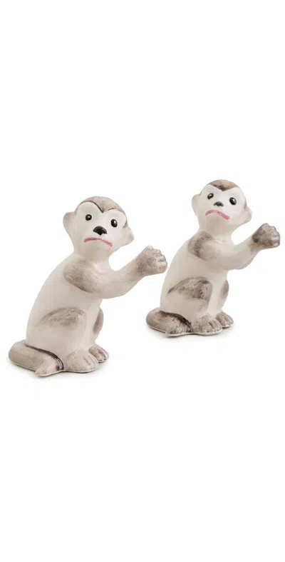 Les Ottomans Monkey Salt And Pepper Shakers Grey/white