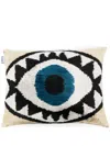Les-ottomans Multicoloured Eye Graphic Silk Velvet Cushion In Neutrals