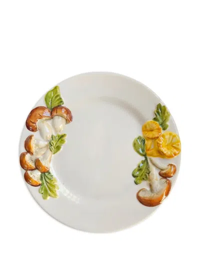 Les-ottomans Mushroom Hand-painted Ceramic Flat Plate In White