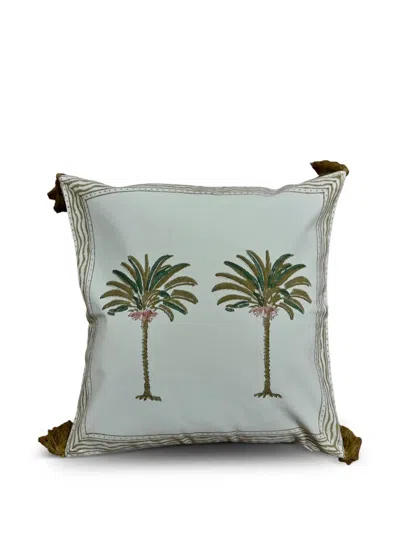 Les-ottomans Palm-tree Tassel-detail Cushion (50cm X 50cm) In Green