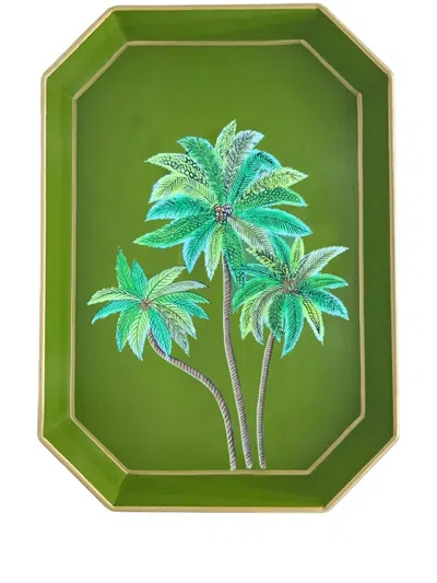 Les-ottomans Palms Decorative Metal Tray (43cm X 30cm) In Green