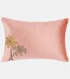 Les-ottomans Palms Embroidered Velvet Cushion In Pink