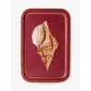 Les Ottomans Pink Shell Flora Hand-painted Iron Tray In Pink