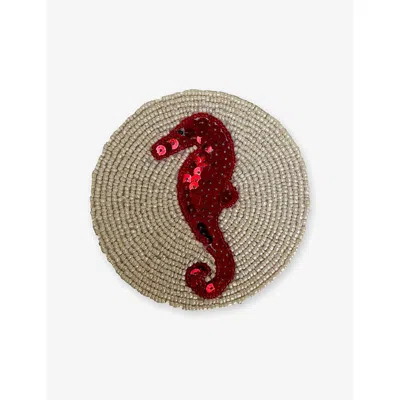 Les Ottomans Seahorse Sequin-embellished Set Of Four Glass-beaded Coasters 12cm
