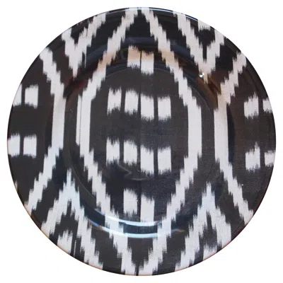 Pre-owned Les Ottomans Set Of 2 Ceramic Ikat Dessert Plates - Style #08 In Black