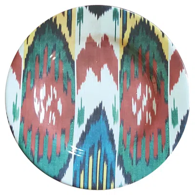 Pre-owned Les Ottomans Set Of 2 Ceramic Ikat Dessert Plates - Style #104 In Gray