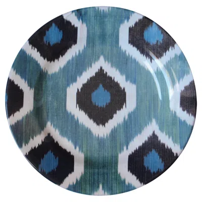 Pre-owned Les Ottomans Set Of 2 Ceramic Ikat Dessert Plates - Style #123 In Gray