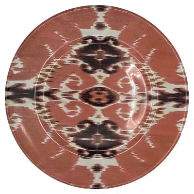 Pre-owned Les Ottomans Set Of 2 Ceramic Ikat Dessert Plates - Style #18 In Brown