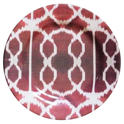 Pre-owned Les Ottomans Set Of 2 Ceramic Ikat Dessert Plates - Style #88 In Brown