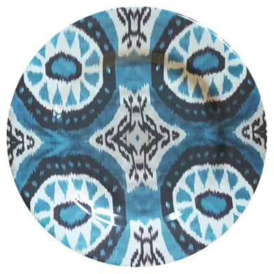 Pre-owned Les Ottomans Set Of 2 Ceramic Ikat Dessert Plates - Style #89 In Gray