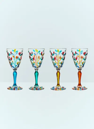 Les Ottomans Set Of Four Floral Floral Glasses In Clear