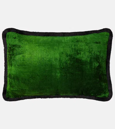 Les-ottomans Silk Velvet Cushion In Green