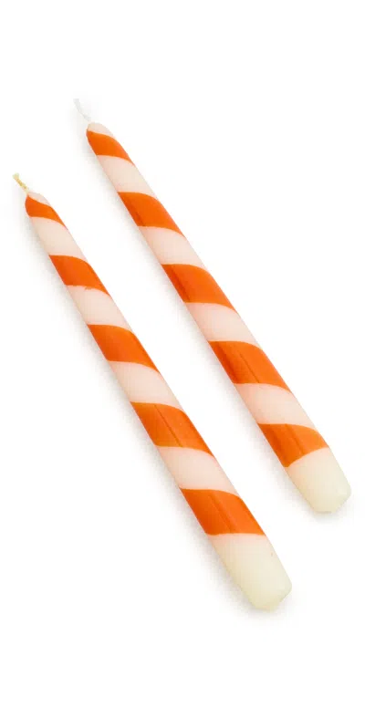 Les Ottomans Striped Candles Set Orange/white