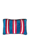 Les-ottomans Gestreiftes Kissen Aus Samt 60cm X 40cm In Blue