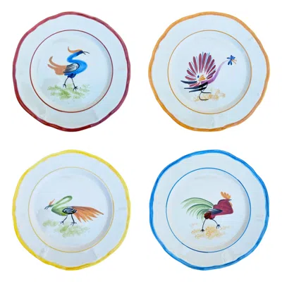 Pre-owned Les Ottomans The Barn Hand-painted Ceramic Dinner Plate - Mix Set Of 4 In Gray