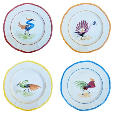 Pre-owned Les Ottomans The Barn Hand-painted Ceramic Salad Plate - Mix Set Of 4 In Gray