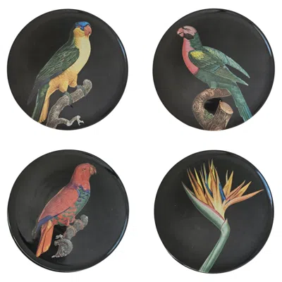 Pre-owned Les Ottomans The Black Collection Porcelain Salad Plate - Mix Set Of 4